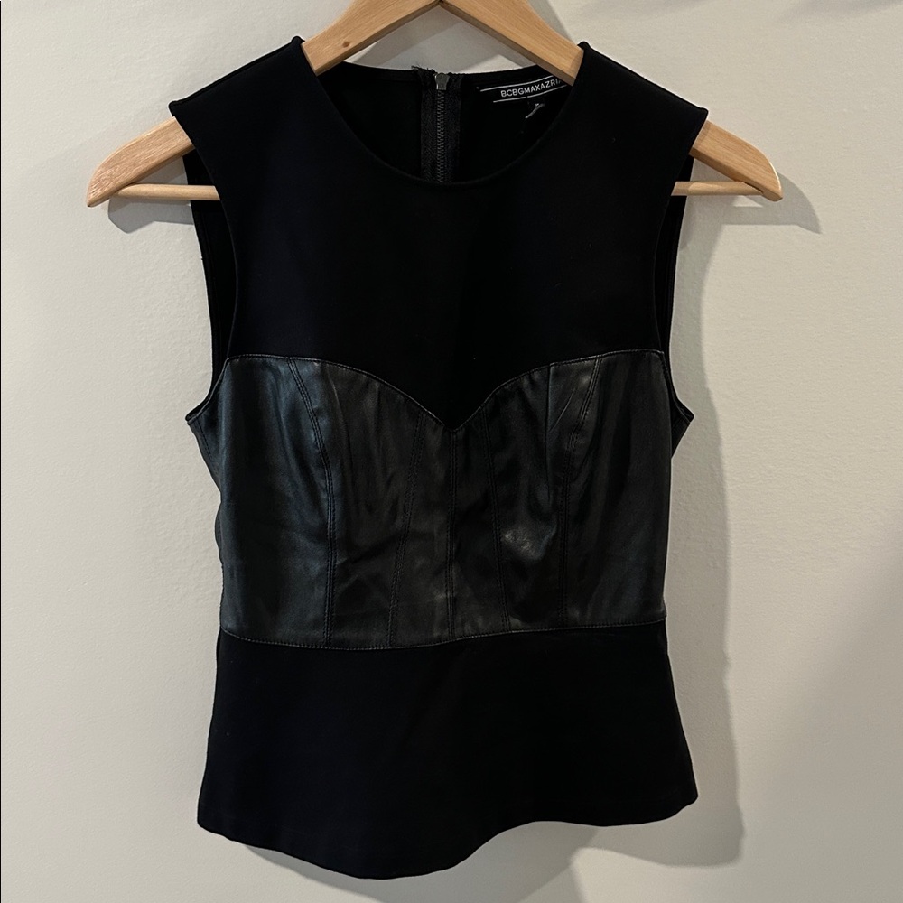 BCBGMAXAZRIA Black Leather Panel Top